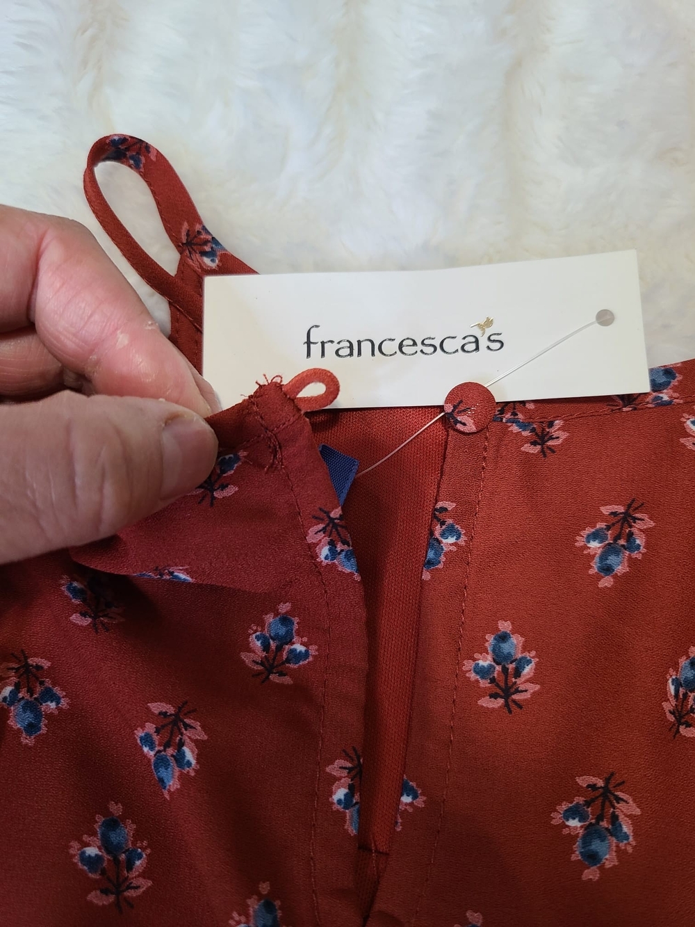 Francescas Blue Rain Dreess Rust Red Halter Sundress with Border Print XS - Picture 7 of 9